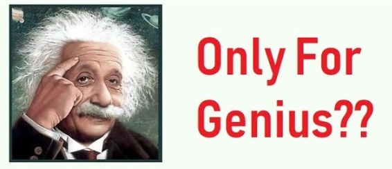 einstein touching temple with text 'Only For Genius??' against dark background